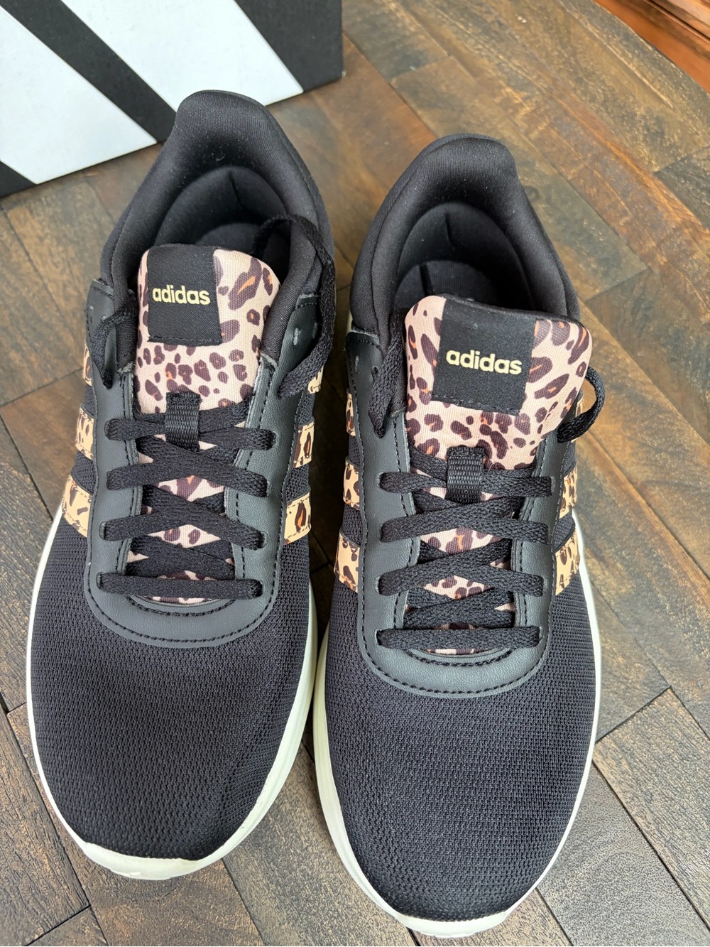 adidas Black Sneakers with Leopard-Print Tongue and Stripes Accent